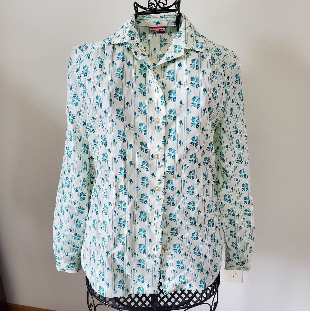 Floral Stripe 70s Blouse